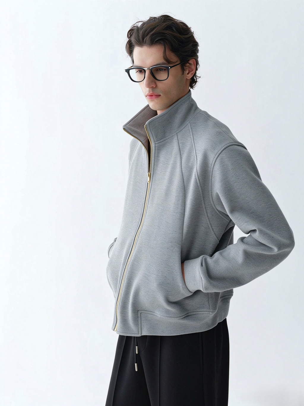 Minimalist Stand-Collar Zip-Up Sweatshirt