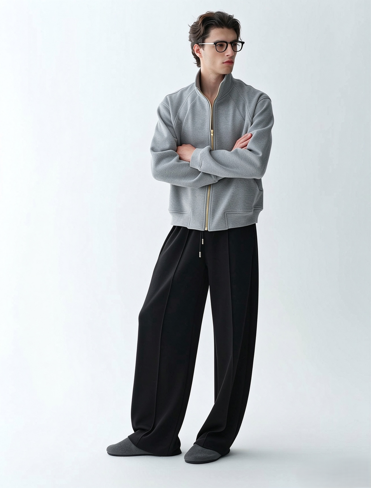 Minimalist Stand-Collar Zip-Up Sweatshirt