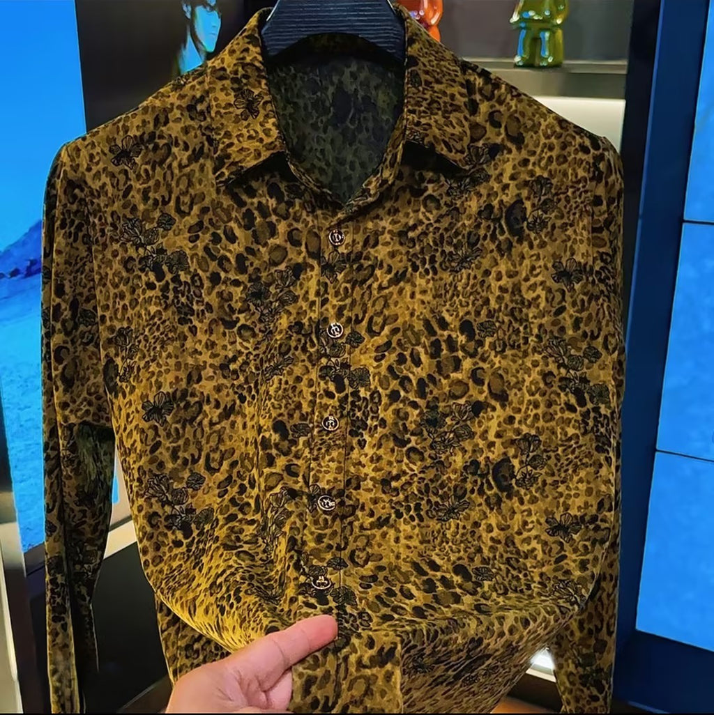 Black Gold Leopard Print Long Sleeve Shirt