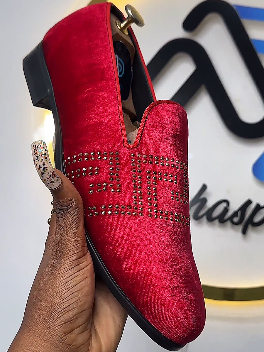 Men's Red Suede Rhinestone Loafers