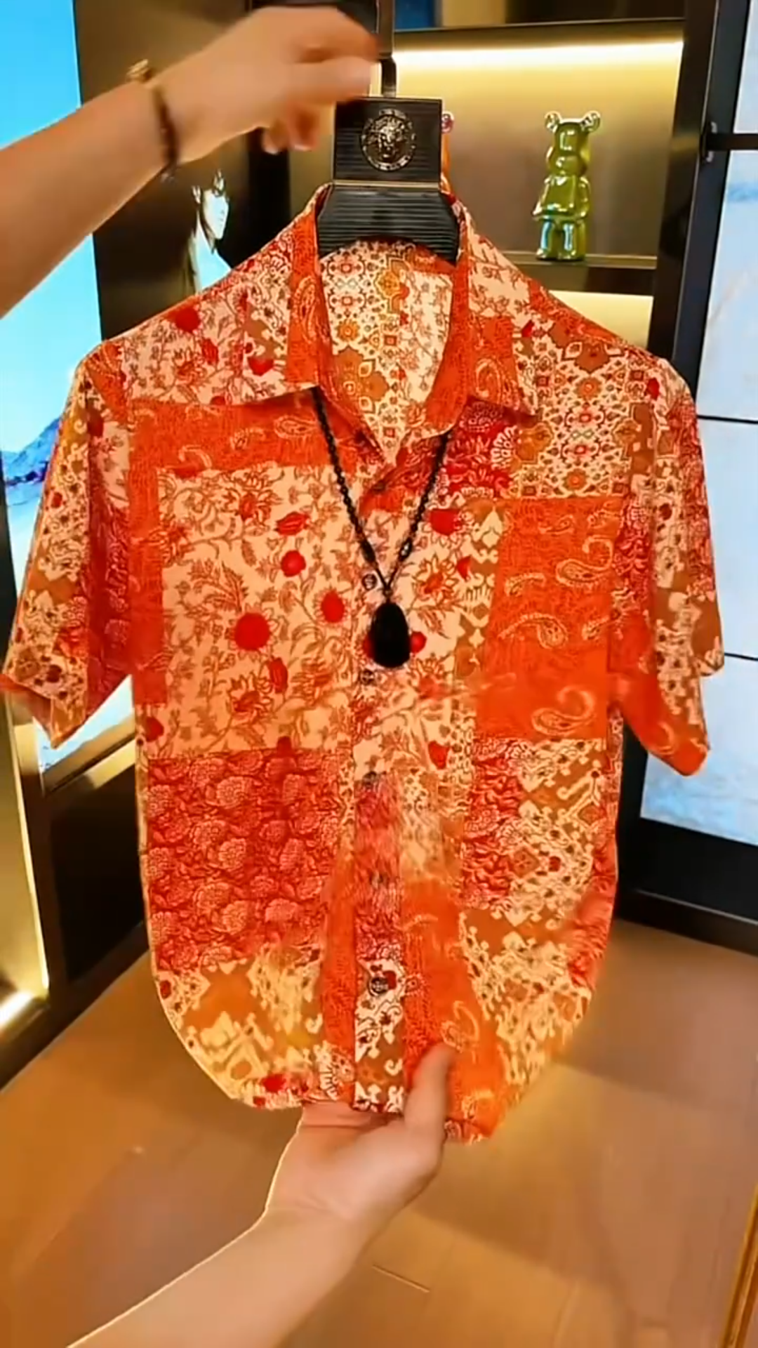 Orange Hawaiian Ice Silk Floral Shirt