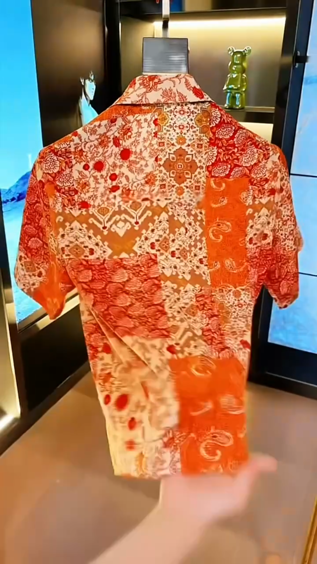 Orange Hawaiian Ice Silk Floral Shirt