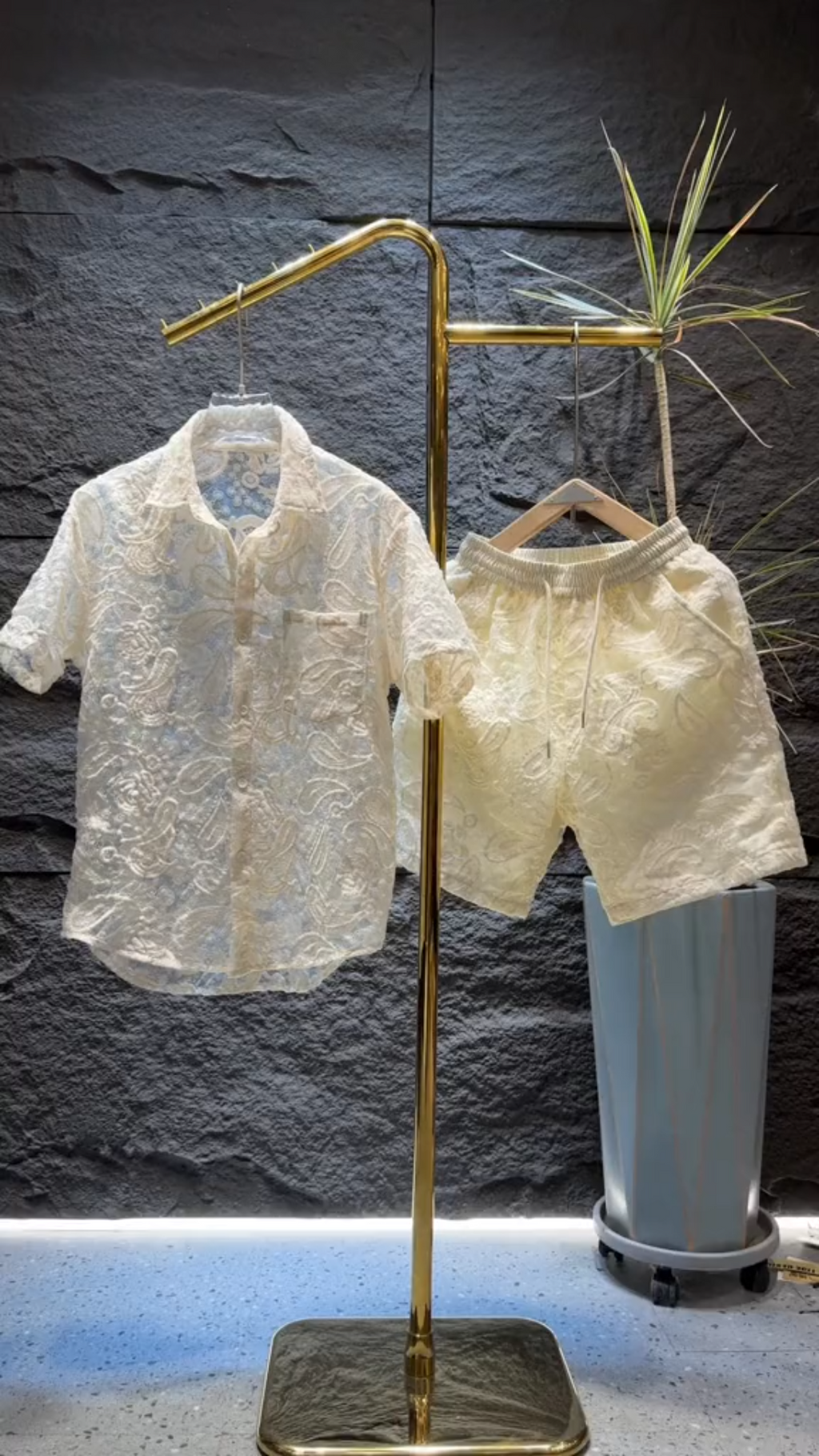 Hollow-Out Embroidered Shirt and Shorts Set