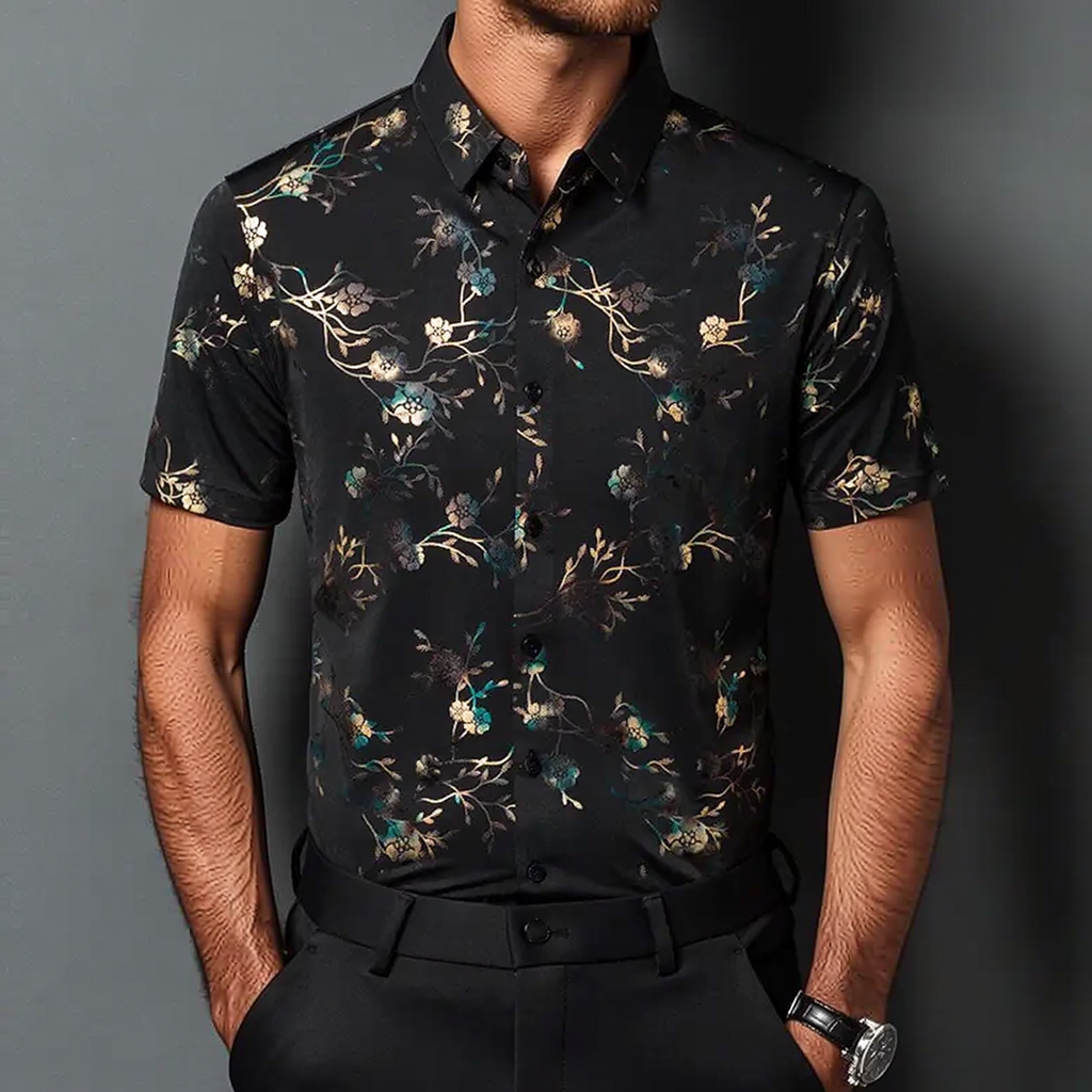 Men's Gold-Plated Gradient Floral Shirt