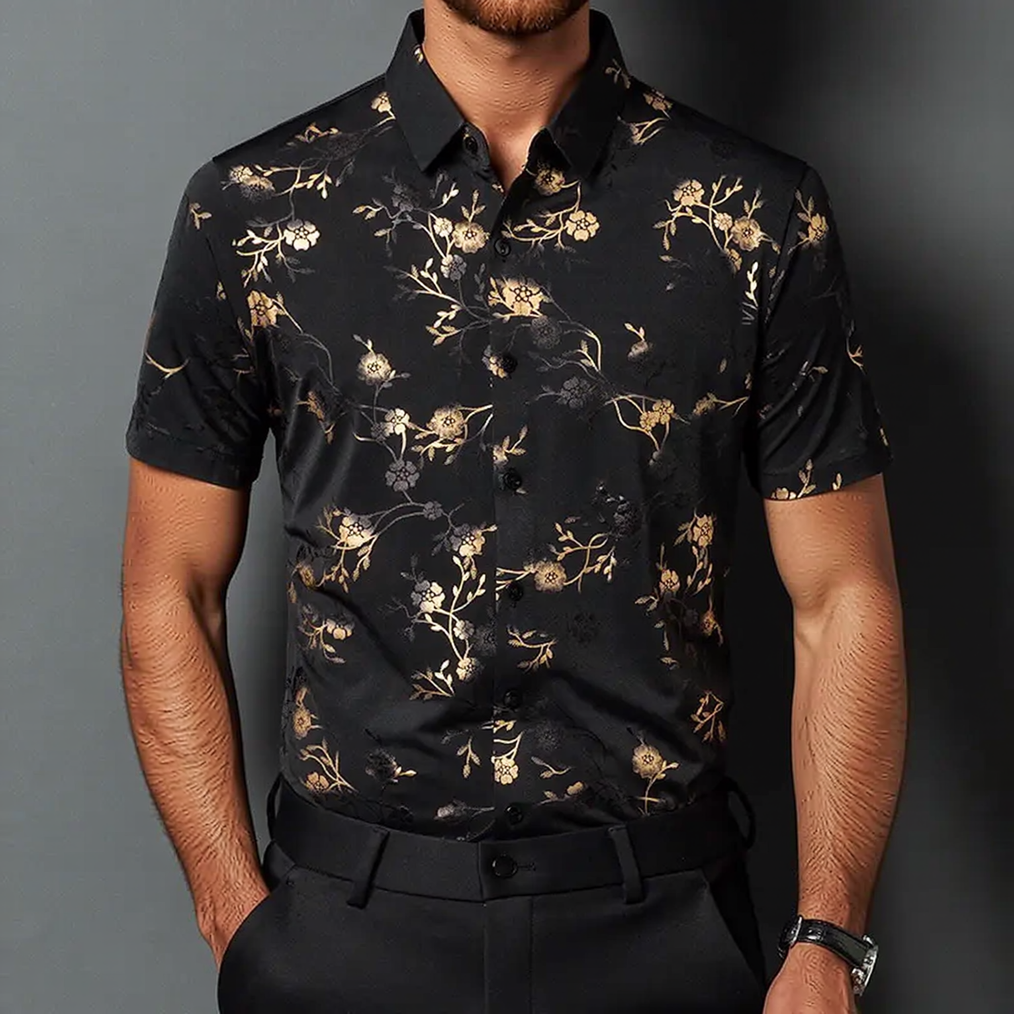 Men's Gold-Plated Gradient Floral Shirt
