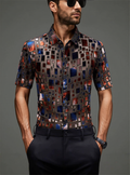 Gold-Trimmed Embroidered Checkered Shirt