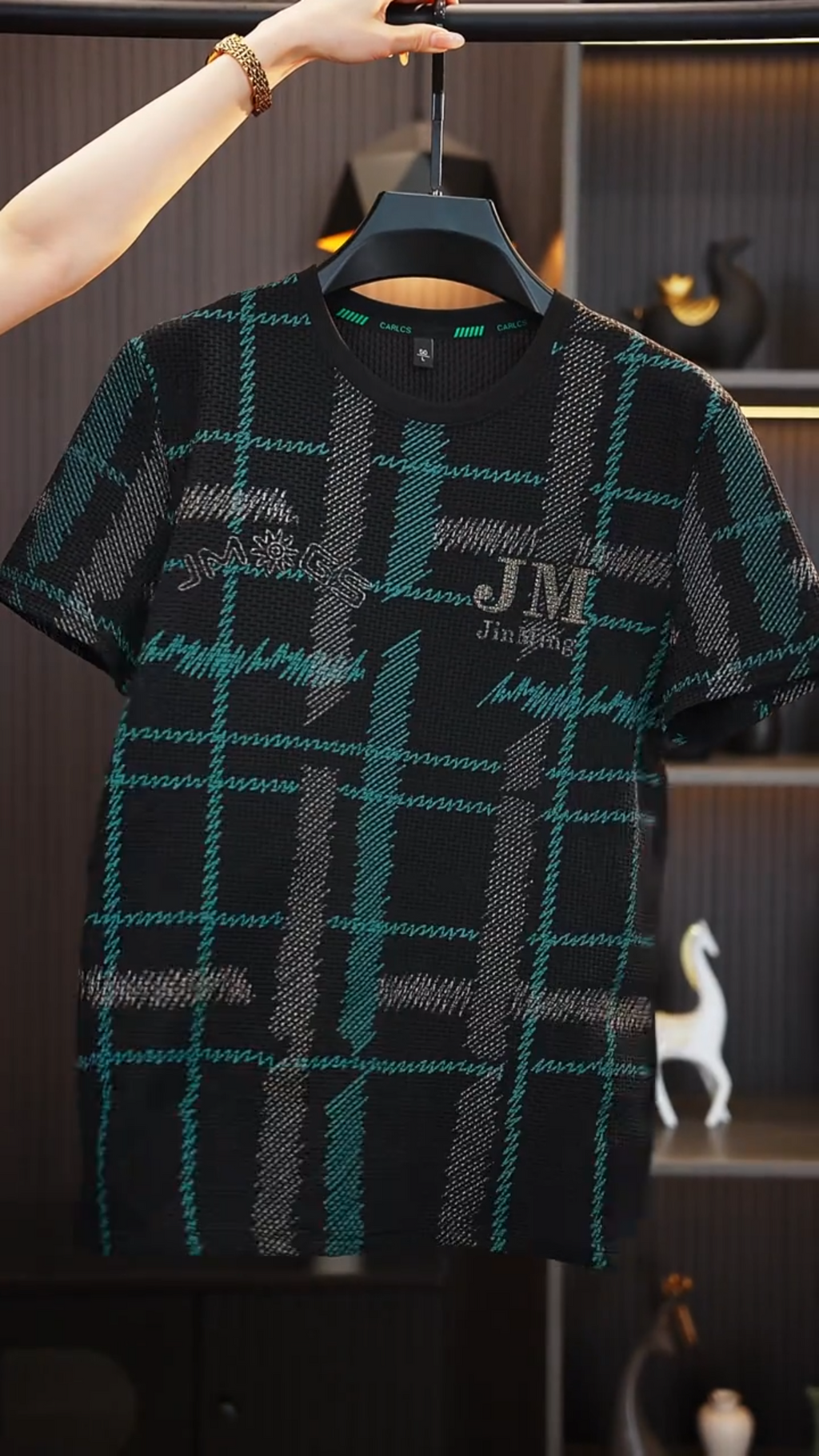 Green Plaid Rhinestone T-Shirt