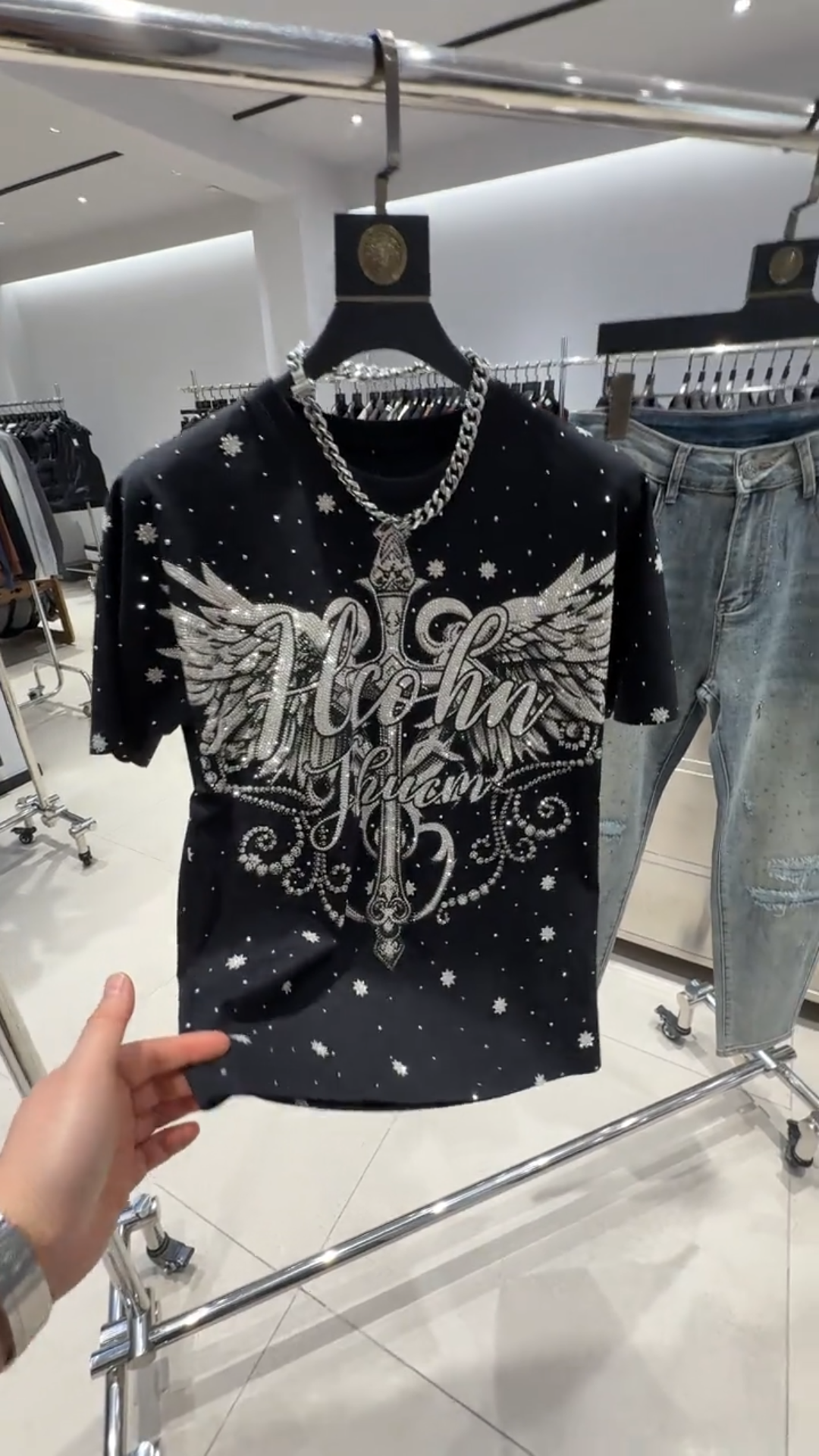 Rhinestone Angel Wing Graphic Tee
