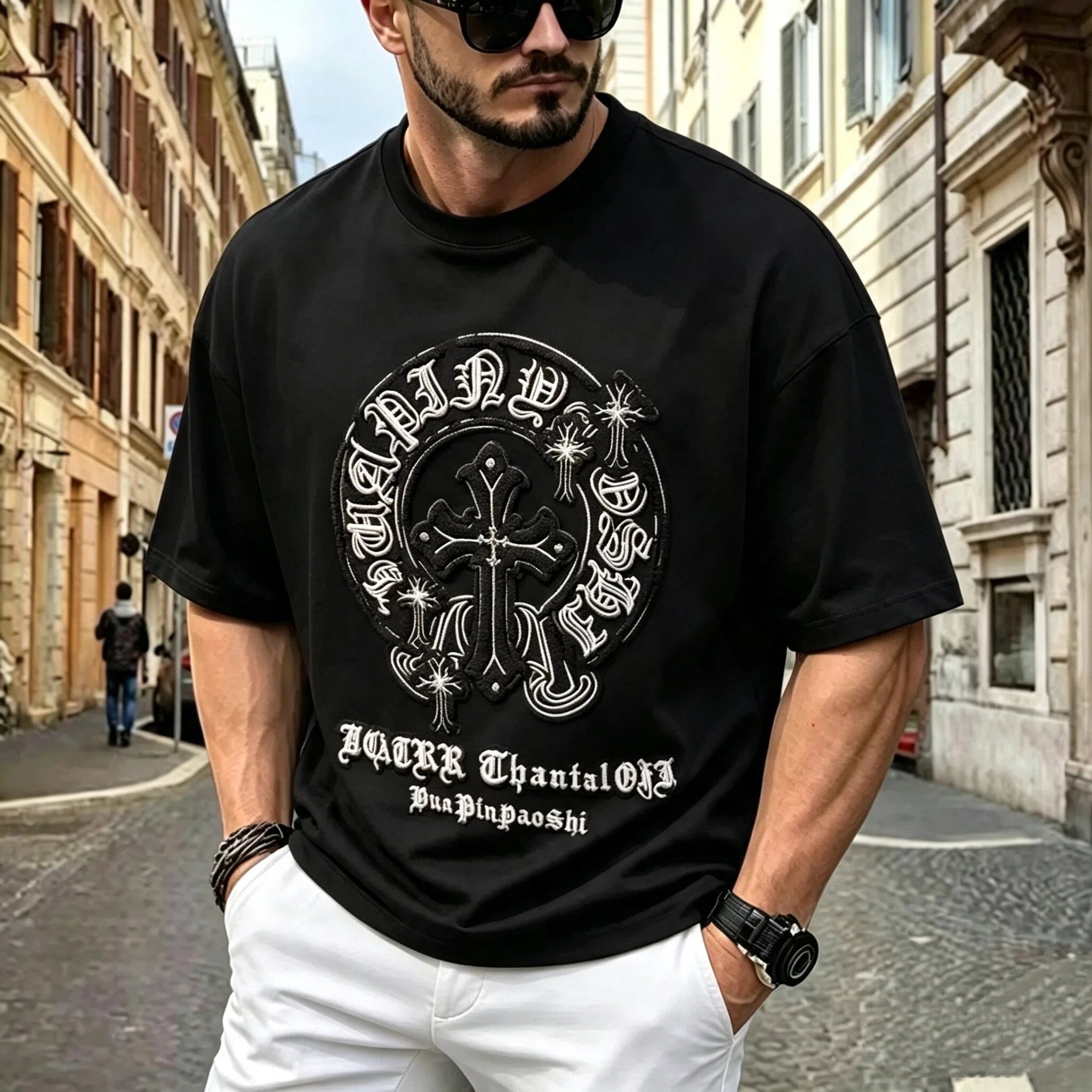 Embroidered Short Sleeve Sweatshirt