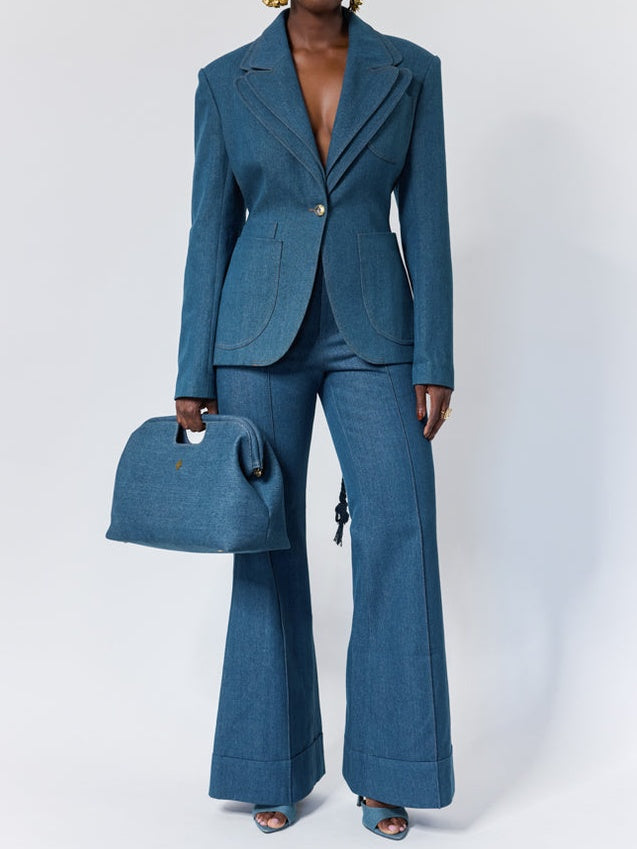 White Woven Fitted Blazer Sets
