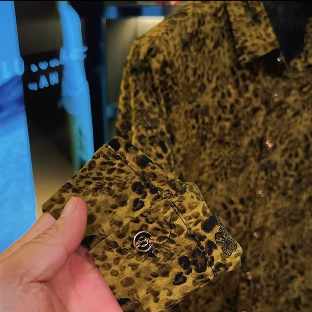 Black Gold Leopard Print Long Sleeve Shirt