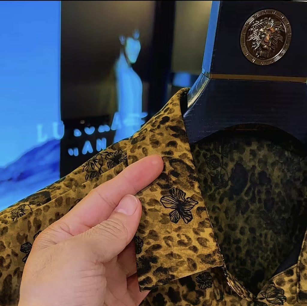 Black Gold Leopard Print Long Sleeve Shirt