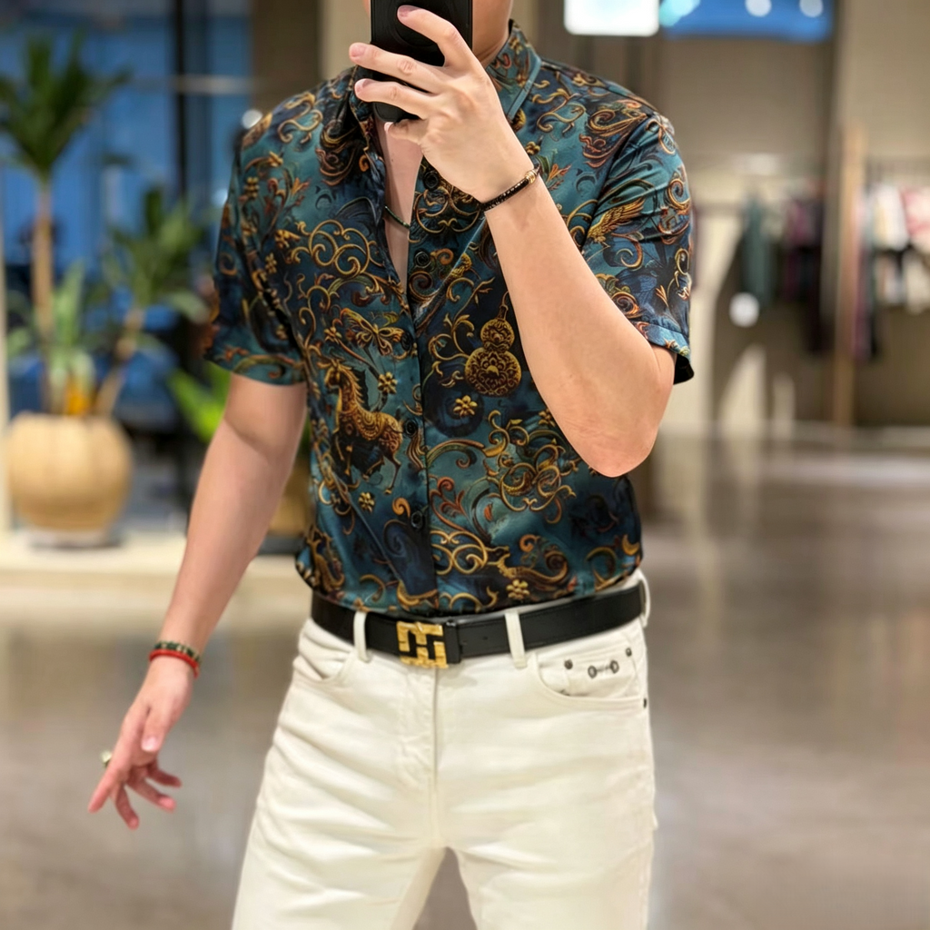Men's Satin Printed Shirt