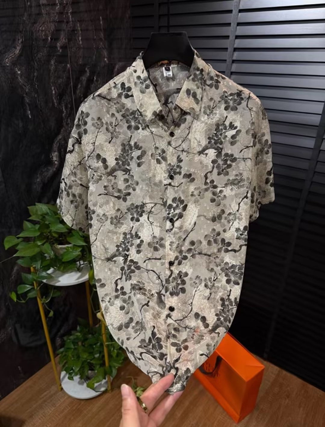 Men's Trendy Plum Blossom Shirt-Blue