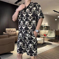 Men's Ice Silk Casual Shirt Shorts Two-piece Set