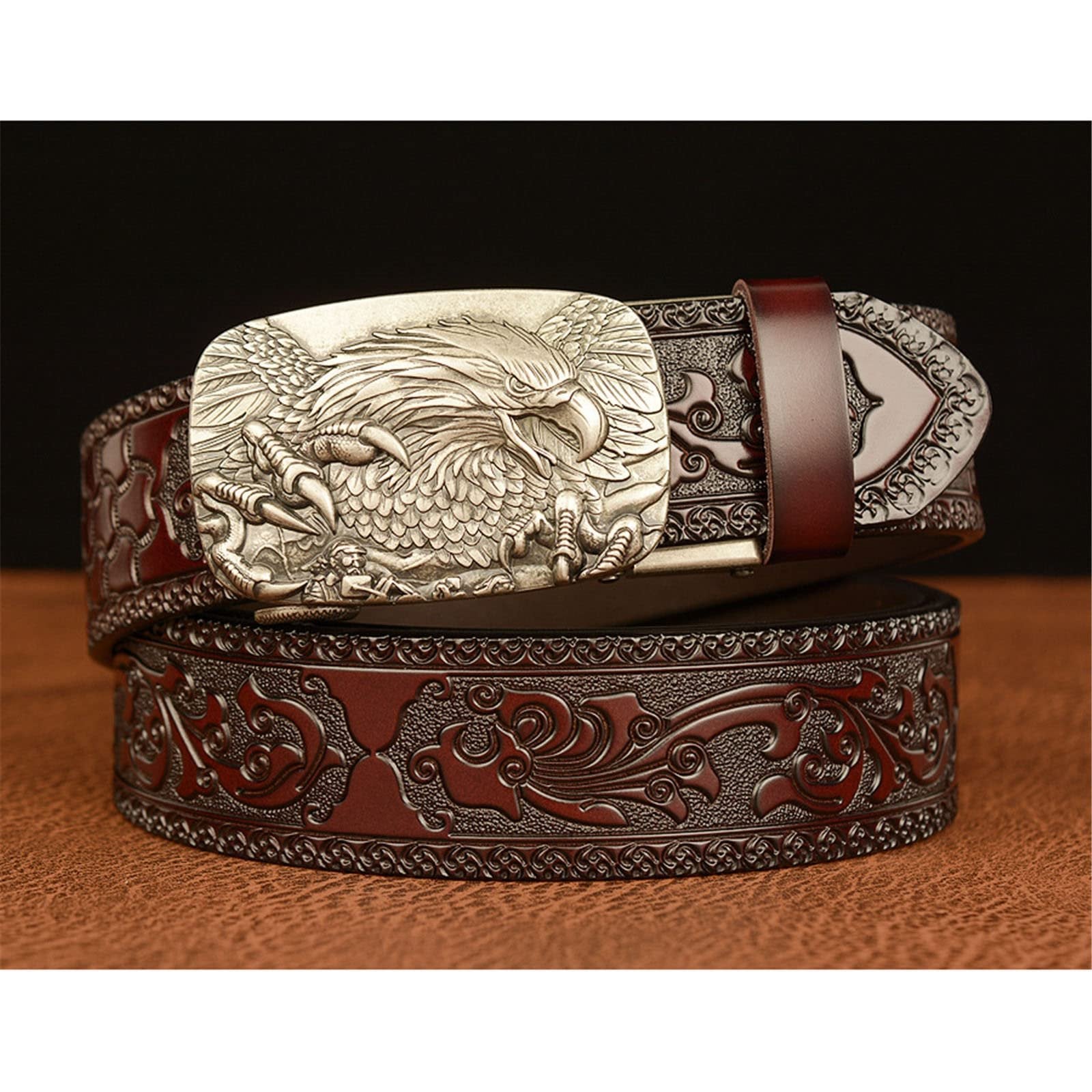 Eagle Automatic Buckle Men's Belt Real Leather Personality Carved Belt