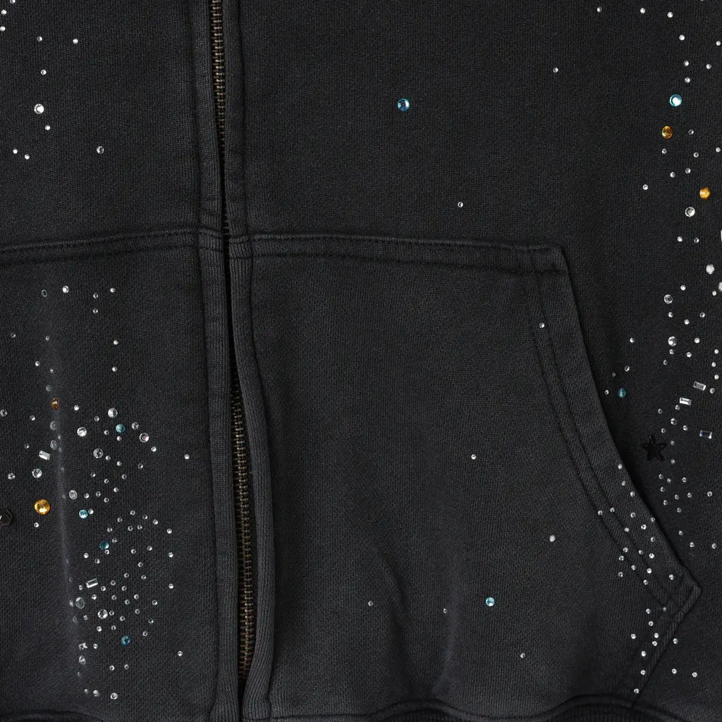 Affordable Luxury Rhinestone-Embellished Zip-Up Sweatshirt