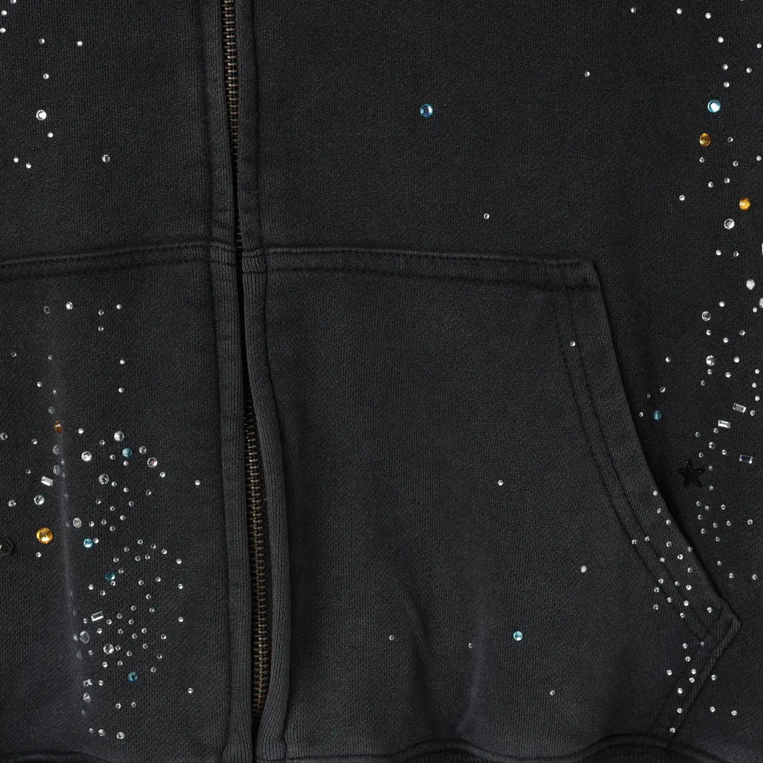 Affordable Luxury Rhinestone-Embellished Zip-Up Sweatshirt
