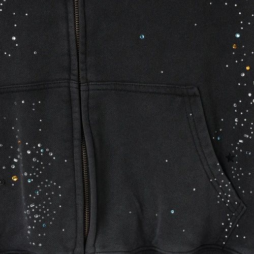 Affordable Luxury Rhinestone-Embellished Zip-Up Sweatshirt