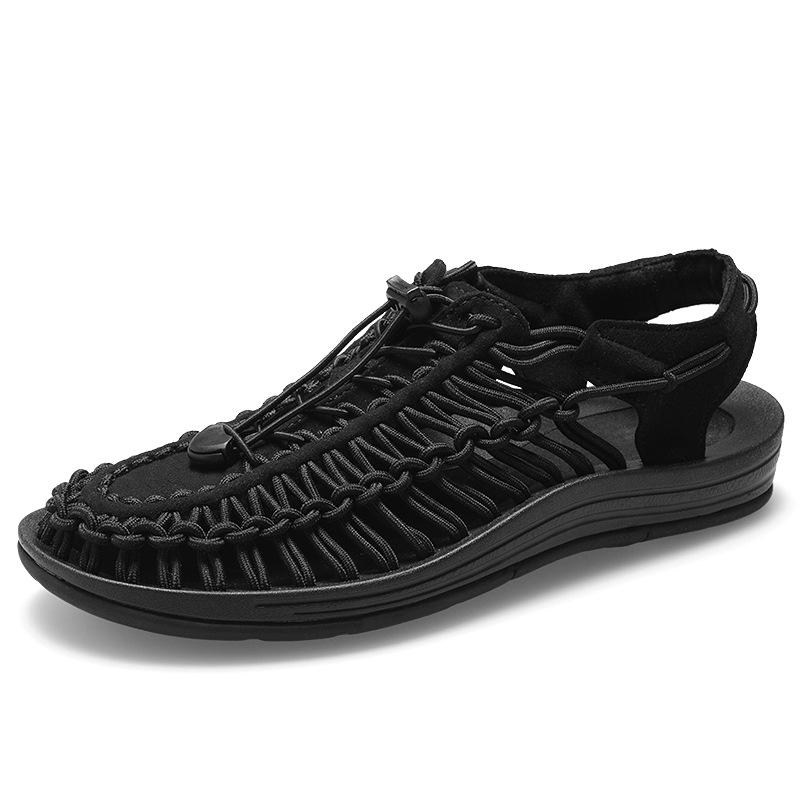 Men's Cutout Leather Woven Casual Sandals
