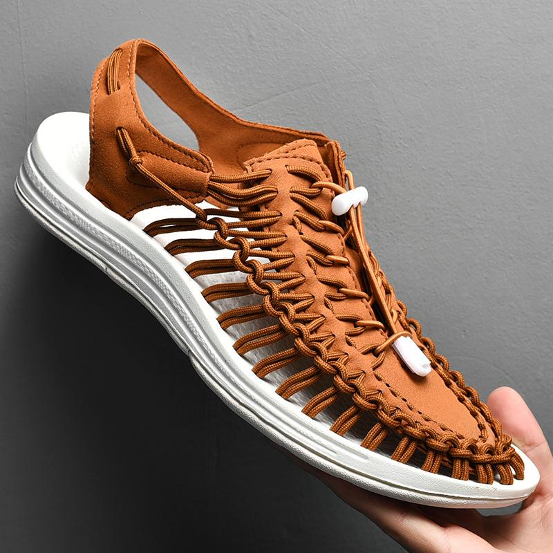 Men's Cutout Leather Woven Casual Sandals