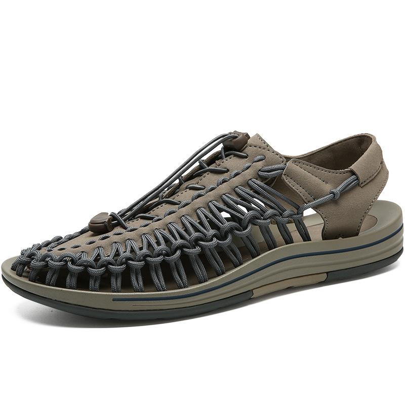 Men's Cutout Leather Woven Casual Sandals