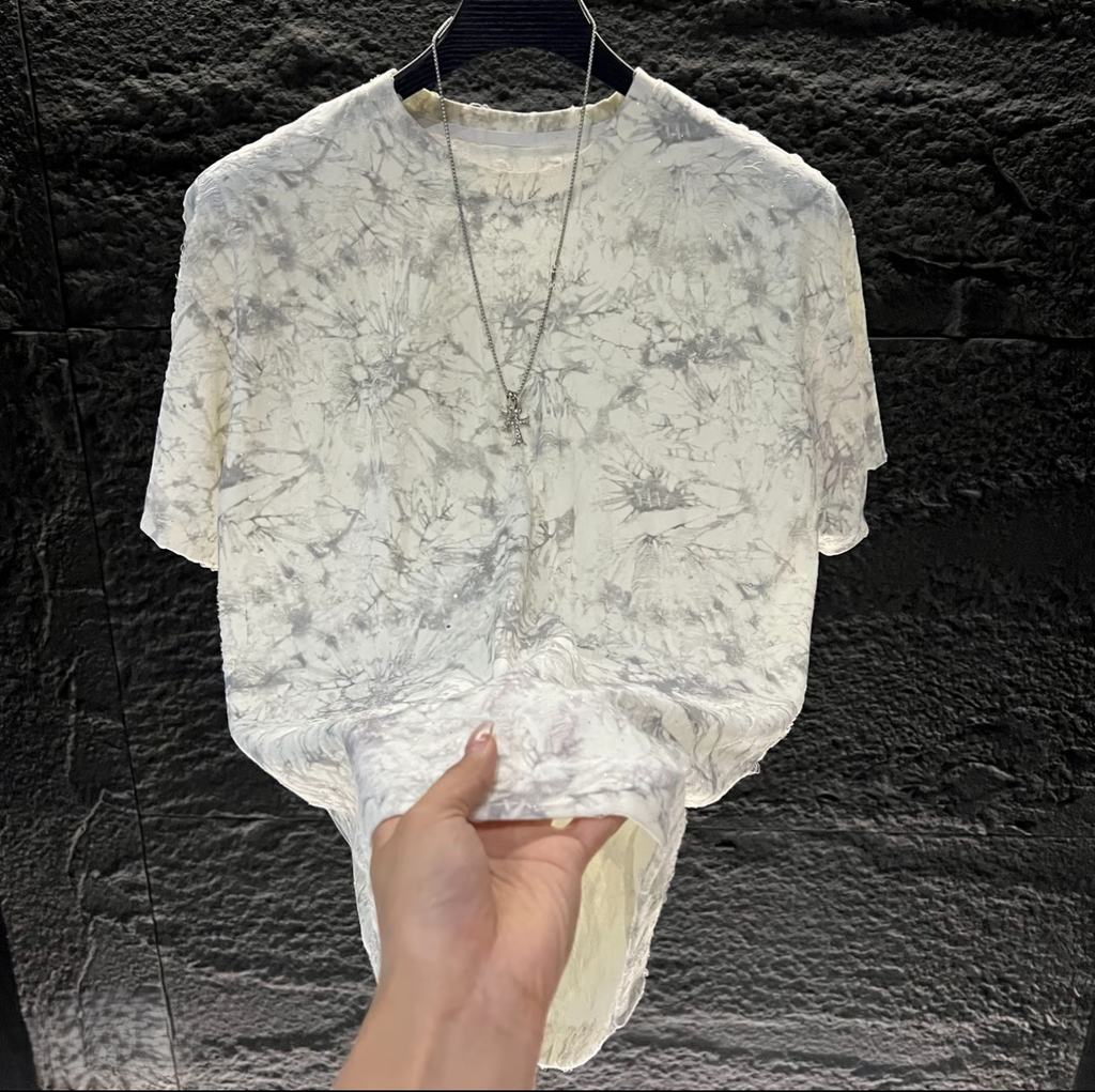 Rhinestone Ripped Pattern T-shirt