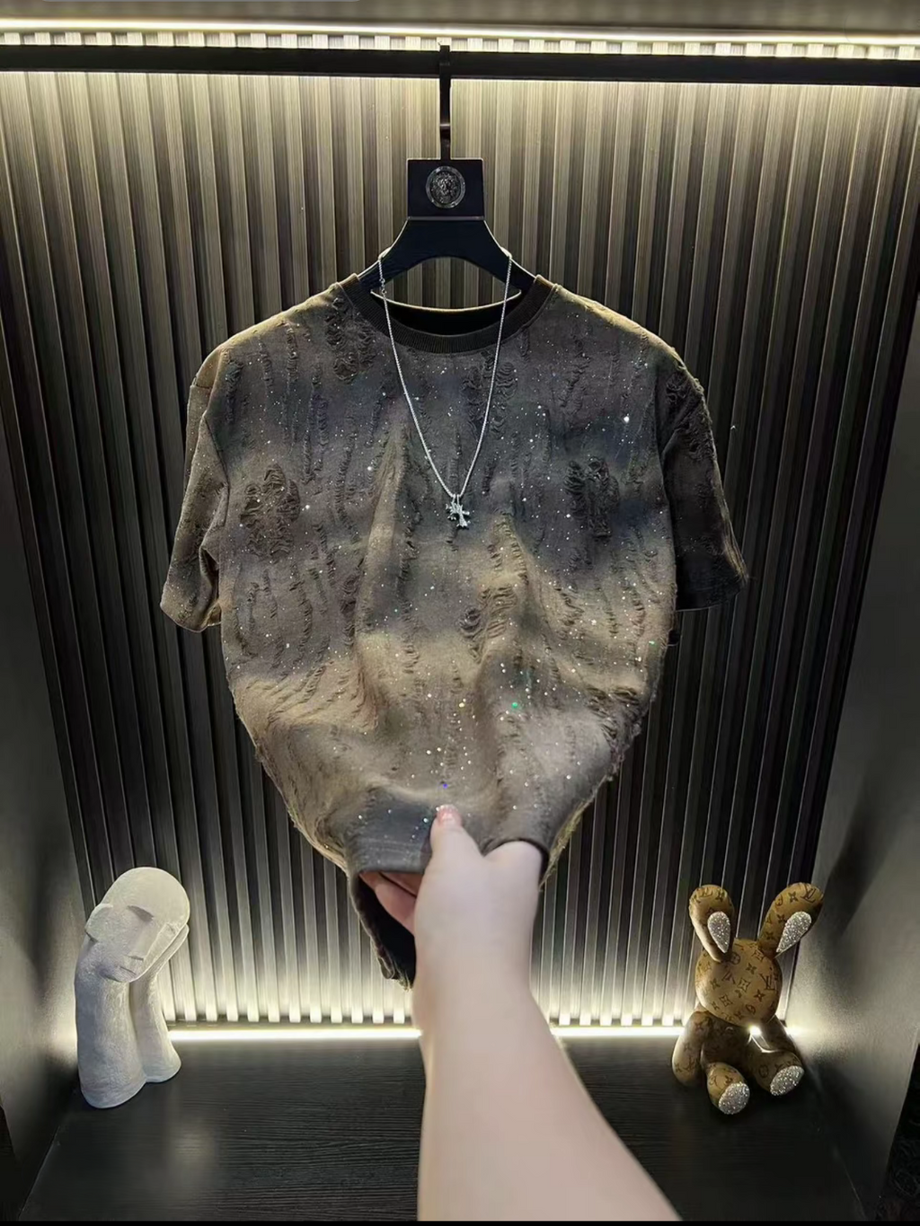 Men's Distressed Rhinestone T-shirt