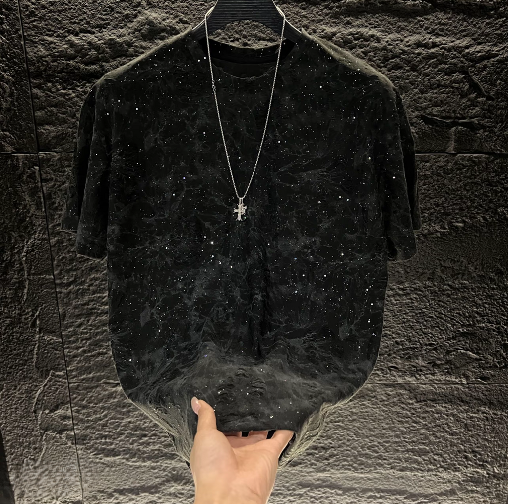 Rhinestone Ripped Pattern T-shirt