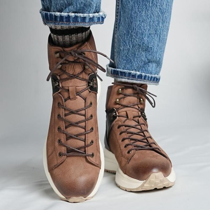Men's Lace-Up Leather Soft Sole High Top Casual Shoes