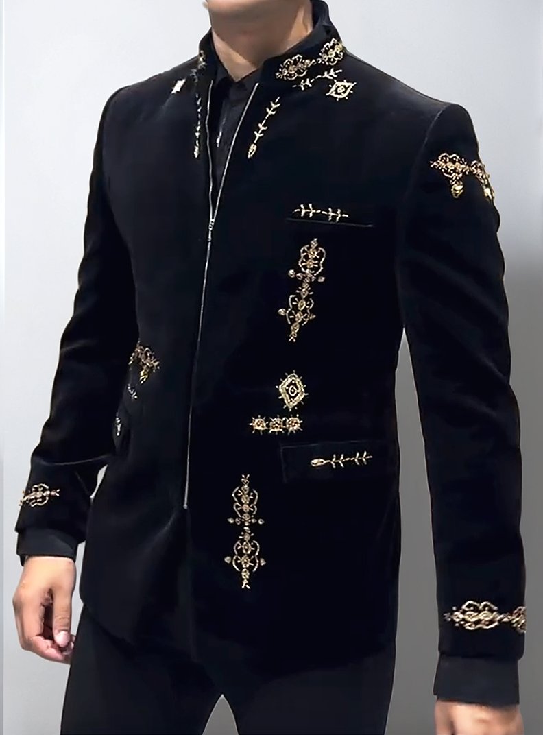 Velvet Embroidered Vintage Zipper Jacket