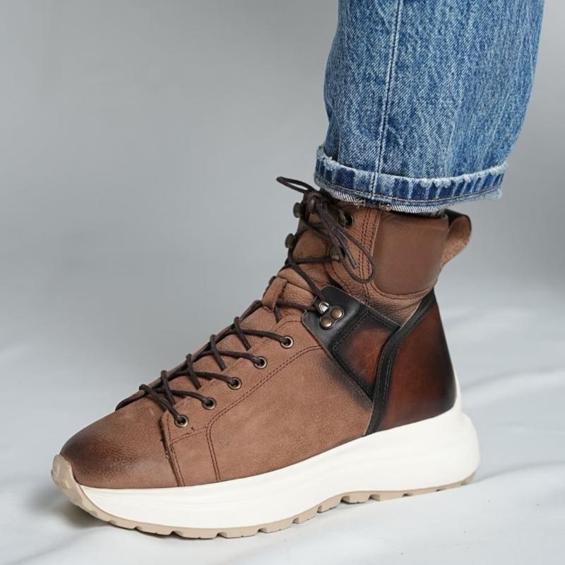 Men's Lace-Up Leather Soft Sole High Top Casual Shoes