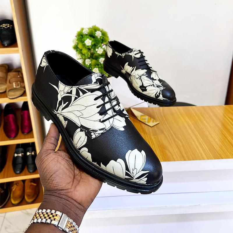 Men's Floral Leather Derby Shoes