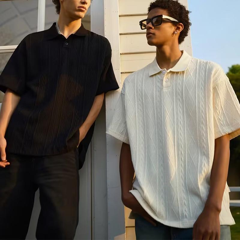 Men's Knit Textured Short Sleeve Polo Shirt