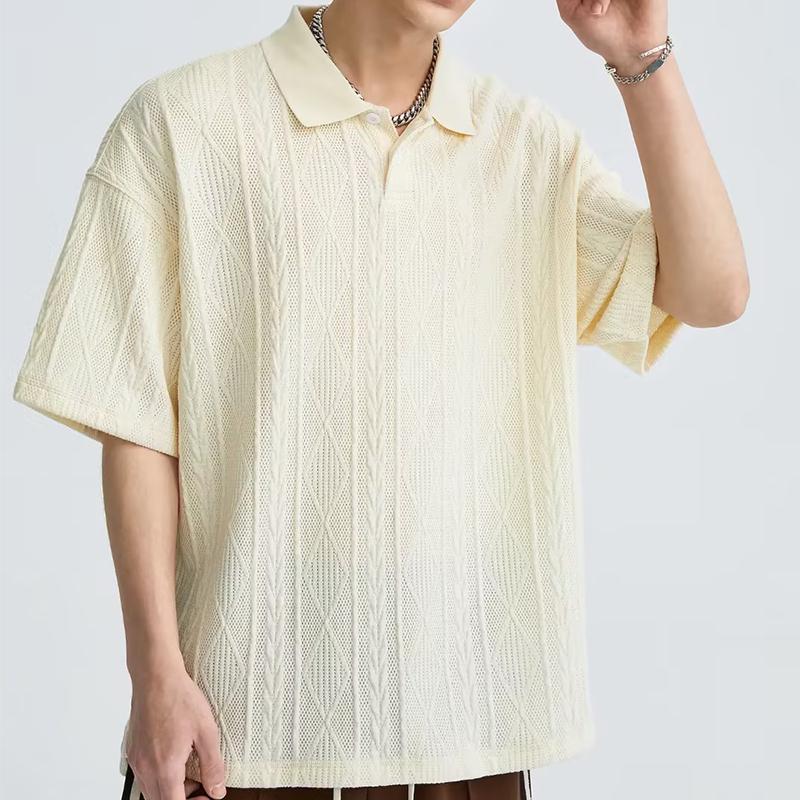 Men's Knit Textured Short Sleeve Polo Shirt