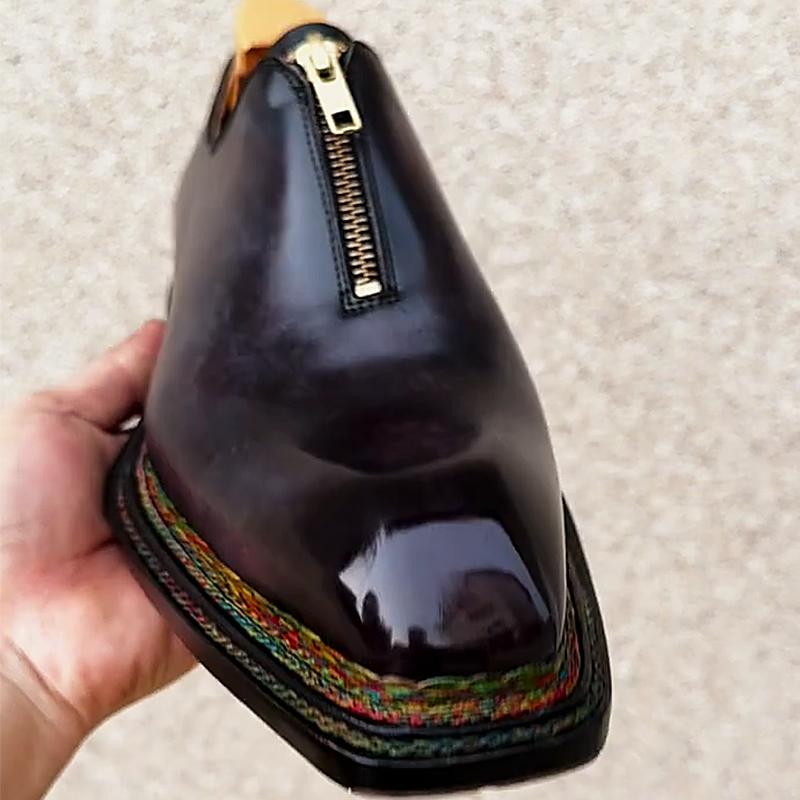 Triple Colorful Stitched Leather Zipper Men's Formal Shoes