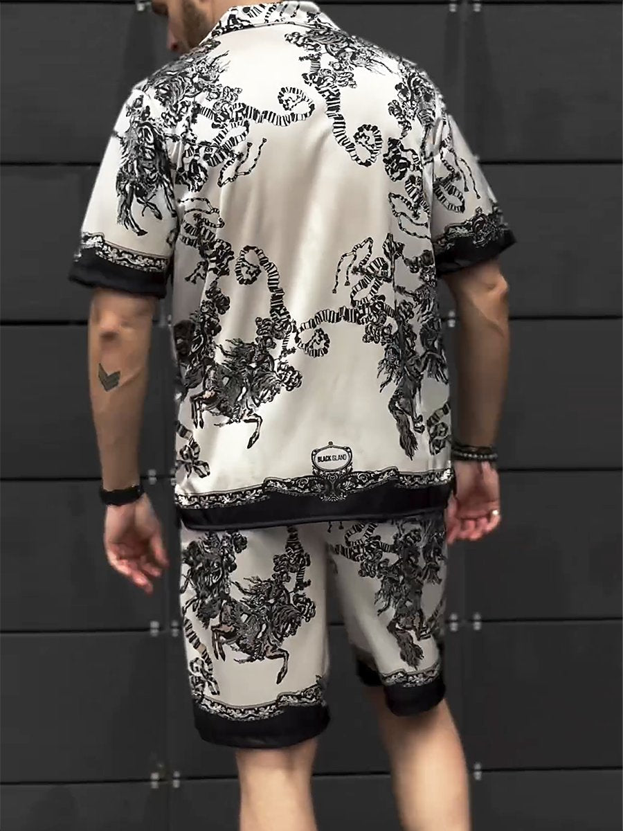 Men's Printed Ice Silk Summer Beach Suit