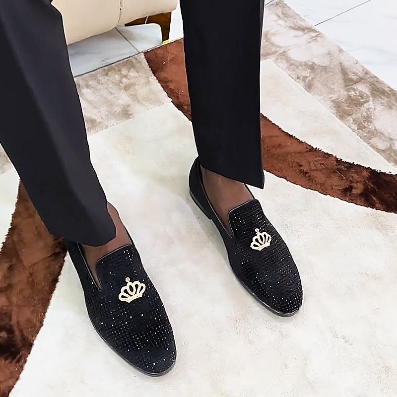 Men's Rhinestone Leather Loafers