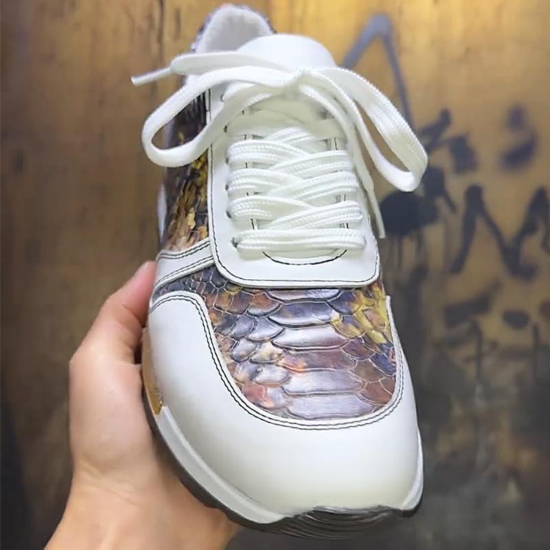 Men's Printed Retro Textured Leather Casual Shoes