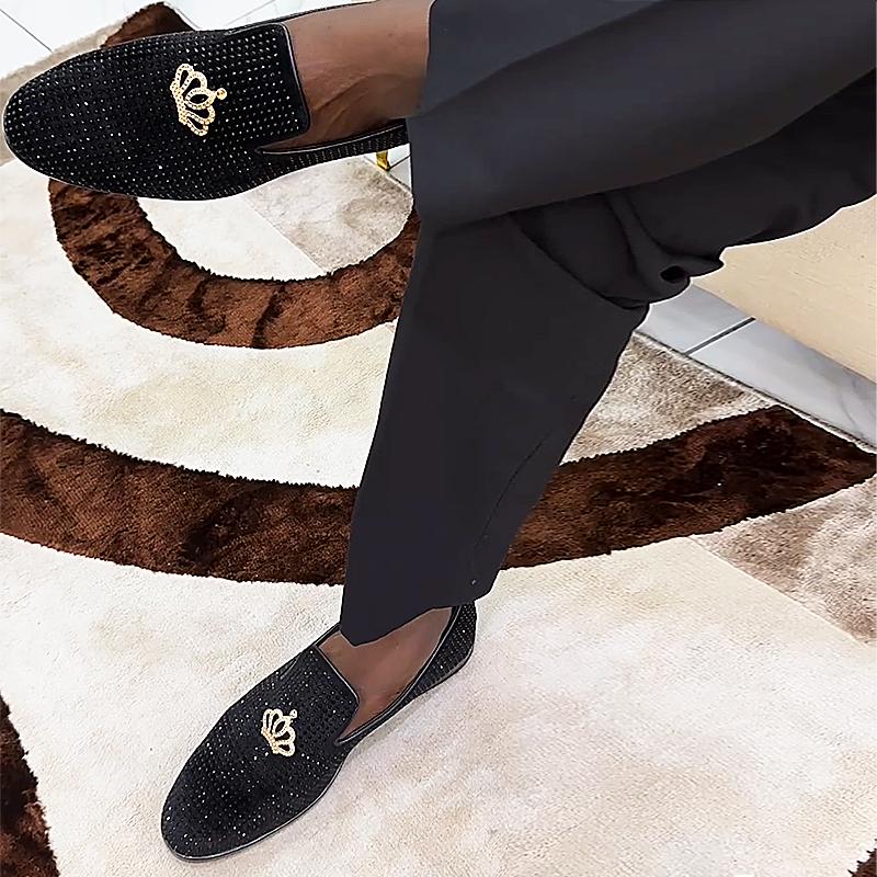 Men's Rhinestone Leather Loafers