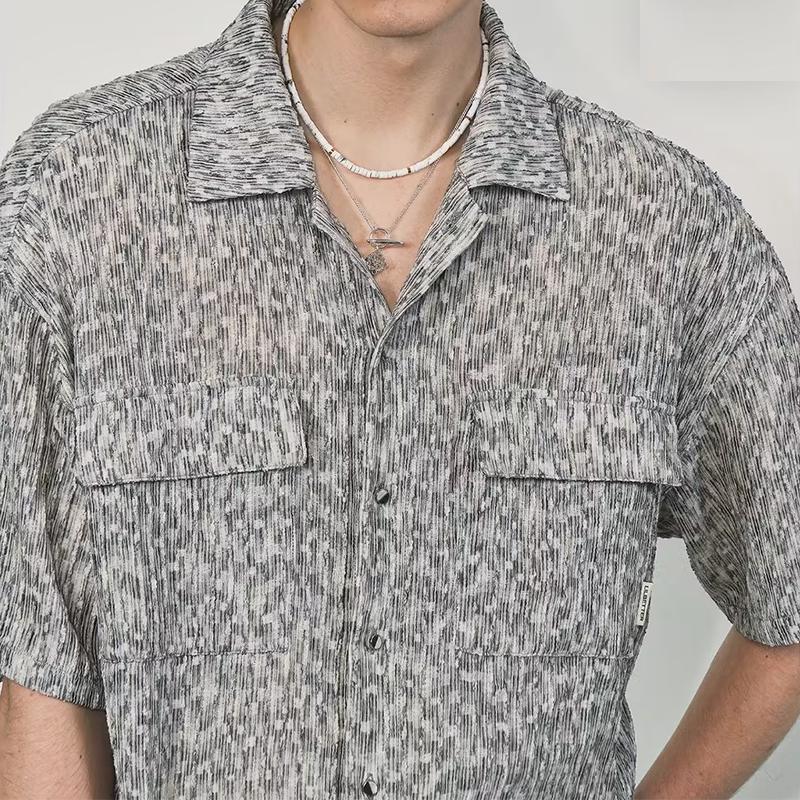 Men's Stripe Pattern Thin Short Sleeve Shirt