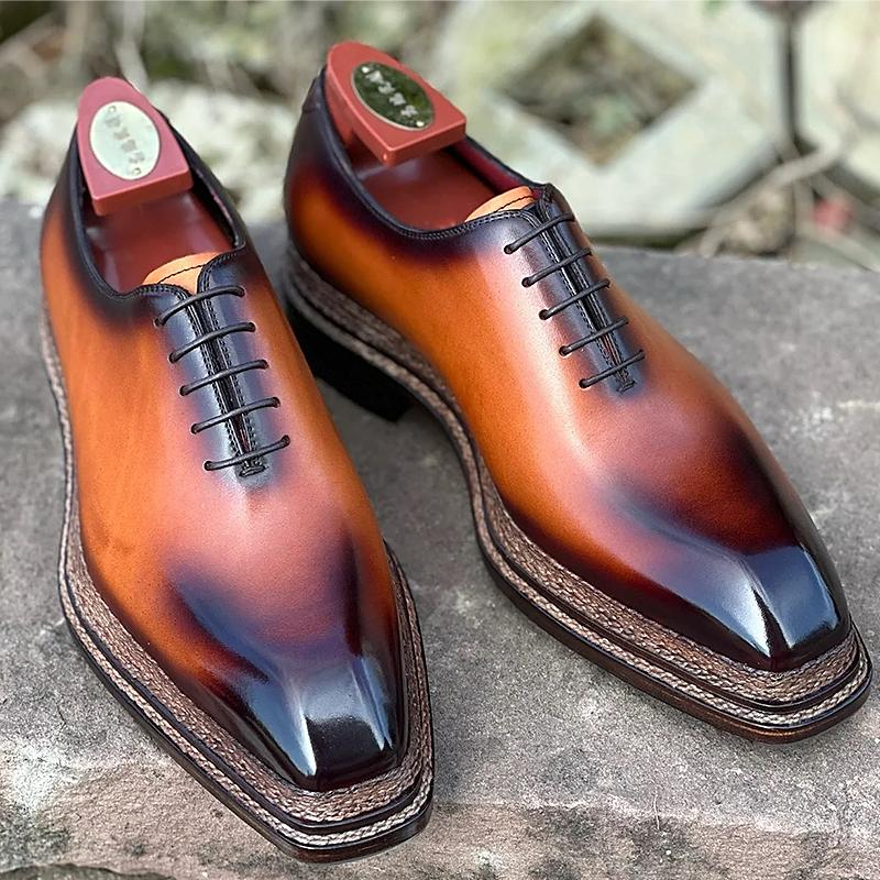 Gradient Brown Leather Triple Stitch Men's Formal Shoes