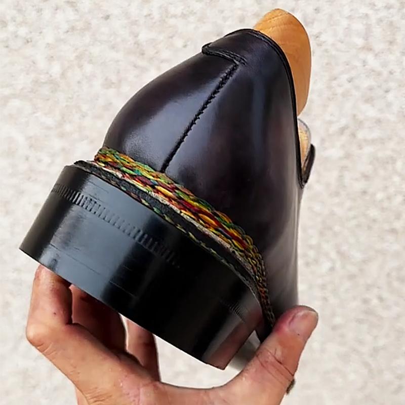 Triple Colorful Stitched Leather Zipper Men's Formal Shoes