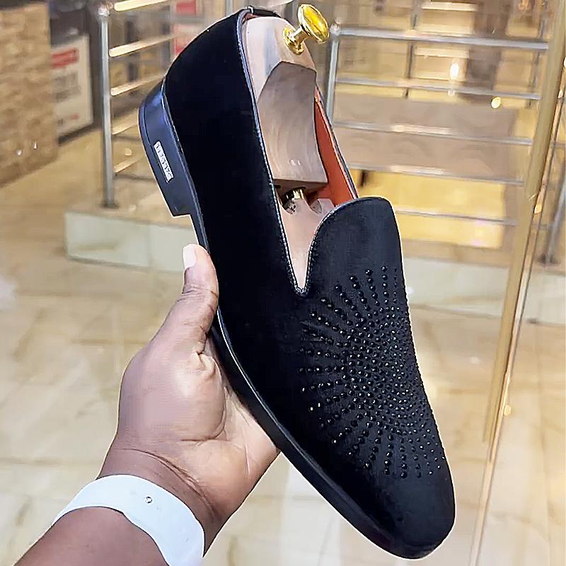 Men's Suede Rhinestone Loafers