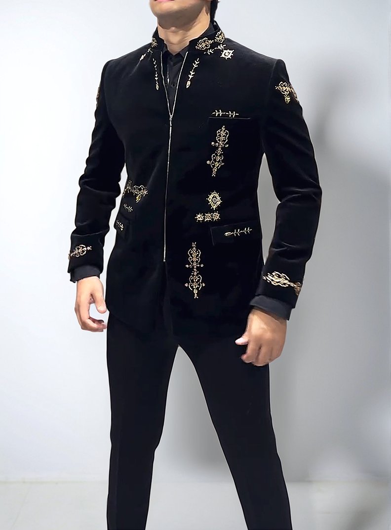 Velvet Embroidered Vintage Zipper Jacket
