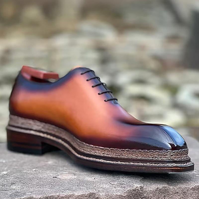 Gradient Brown Leather Triple Stitch Men's Formal Shoes