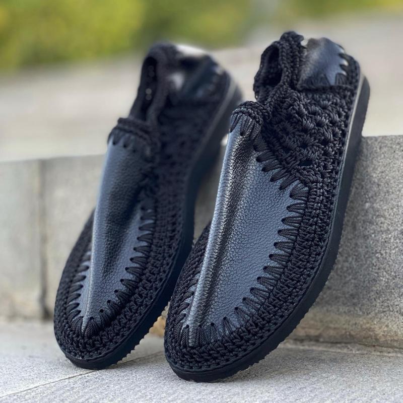 Men's Leather Knit Soft Sole Sandal
