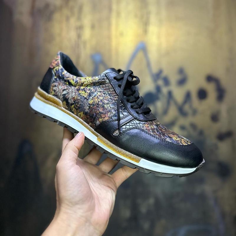 Men's Printed Retro Textured Leather Casual Shoes