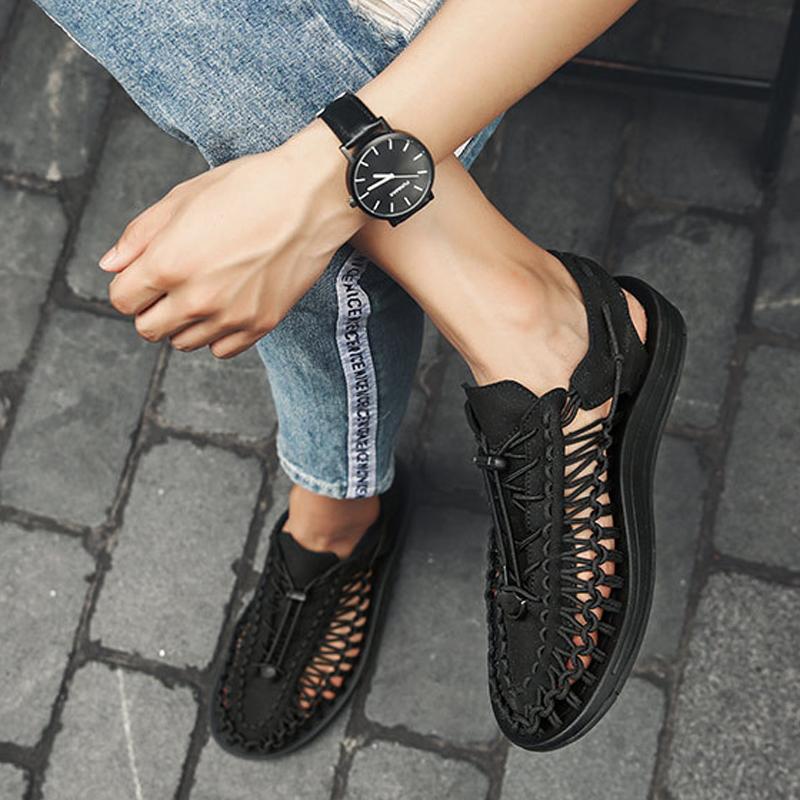 Men's Cutout Leather Woven Casual Sandals