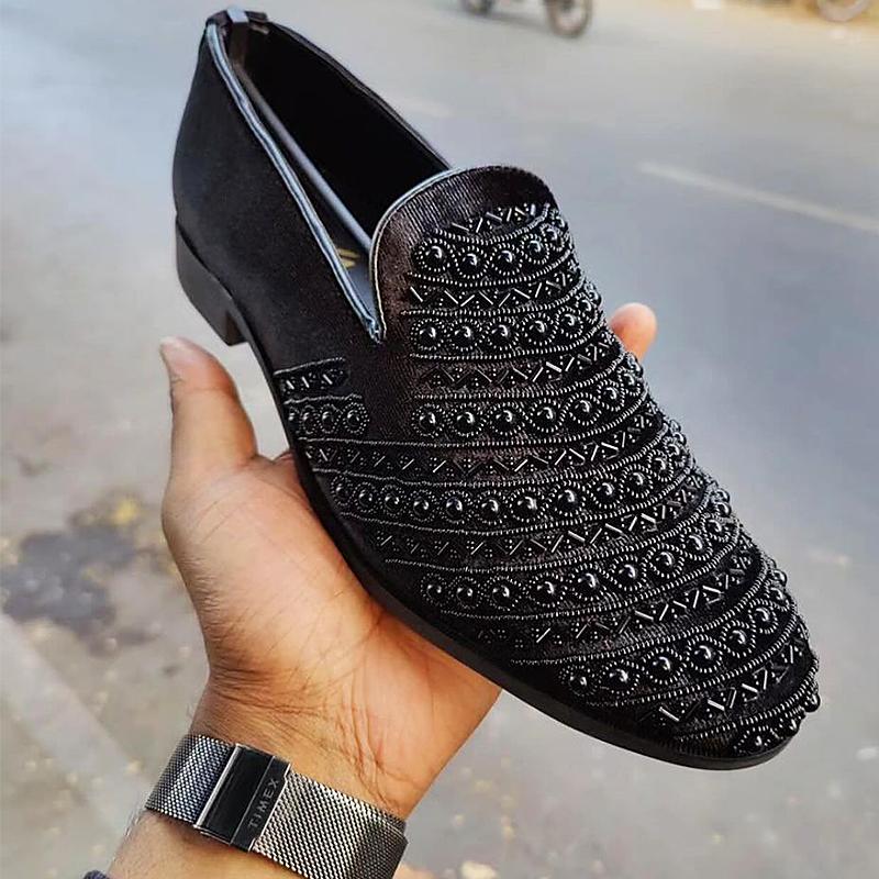 Men's Suede Black Pearl Loafers(Mexican Handmade Loafers)